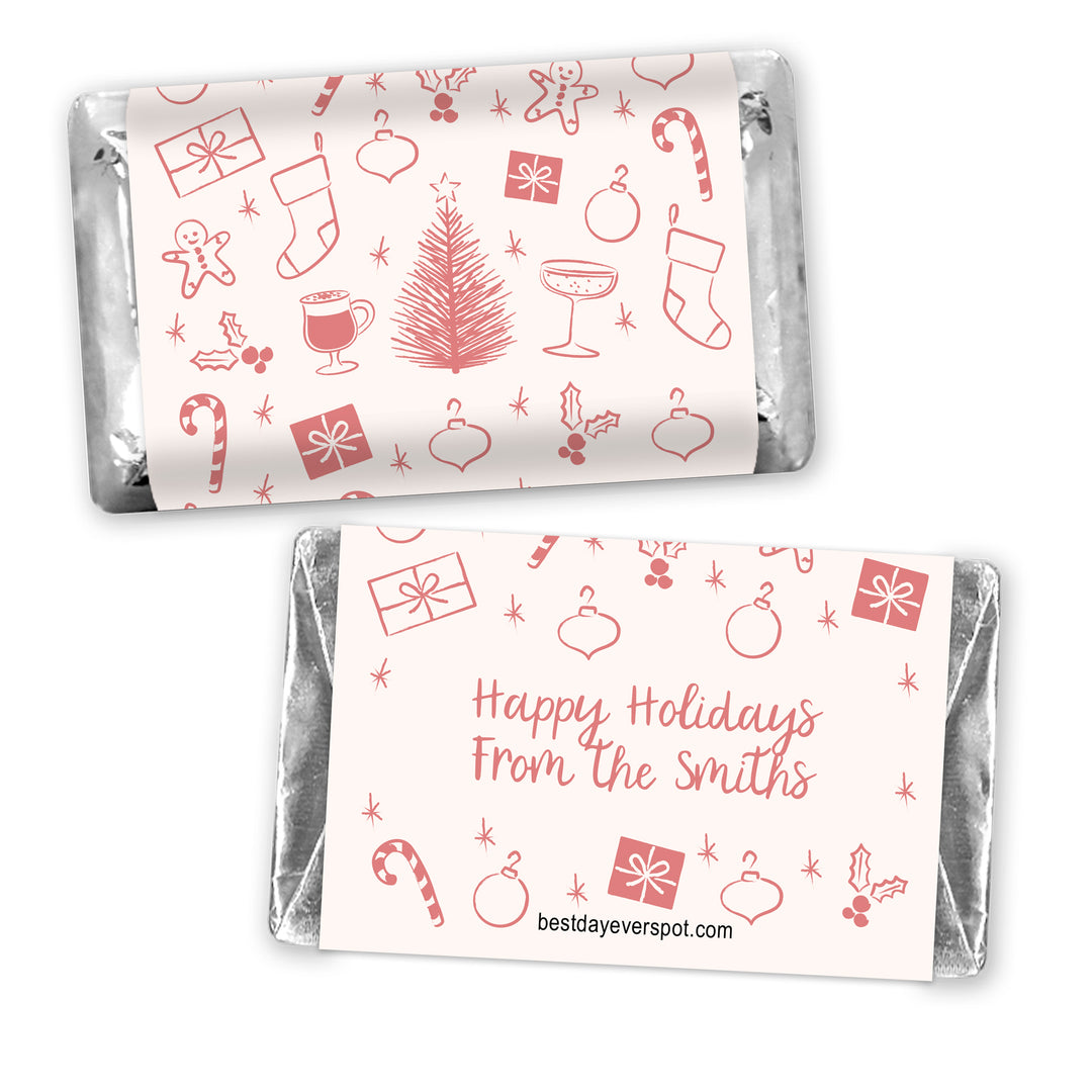 Assorted Hershey®’s Miniatures™, Christmas Mini Chocolate Bars Personalized, Assorted Chocolate Minis or Wrappers Only, Christmas Doodles