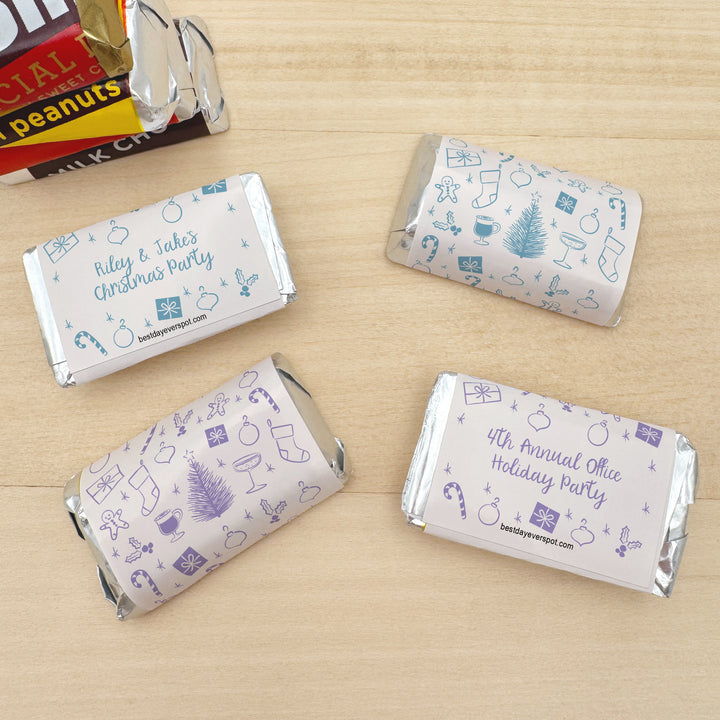 Assorted Hershey®’s Miniatures™, Christmas Mini Chocolate Bars Personalized, Assorted Chocolate Minis or Wrappers Only, Christmas Doodles