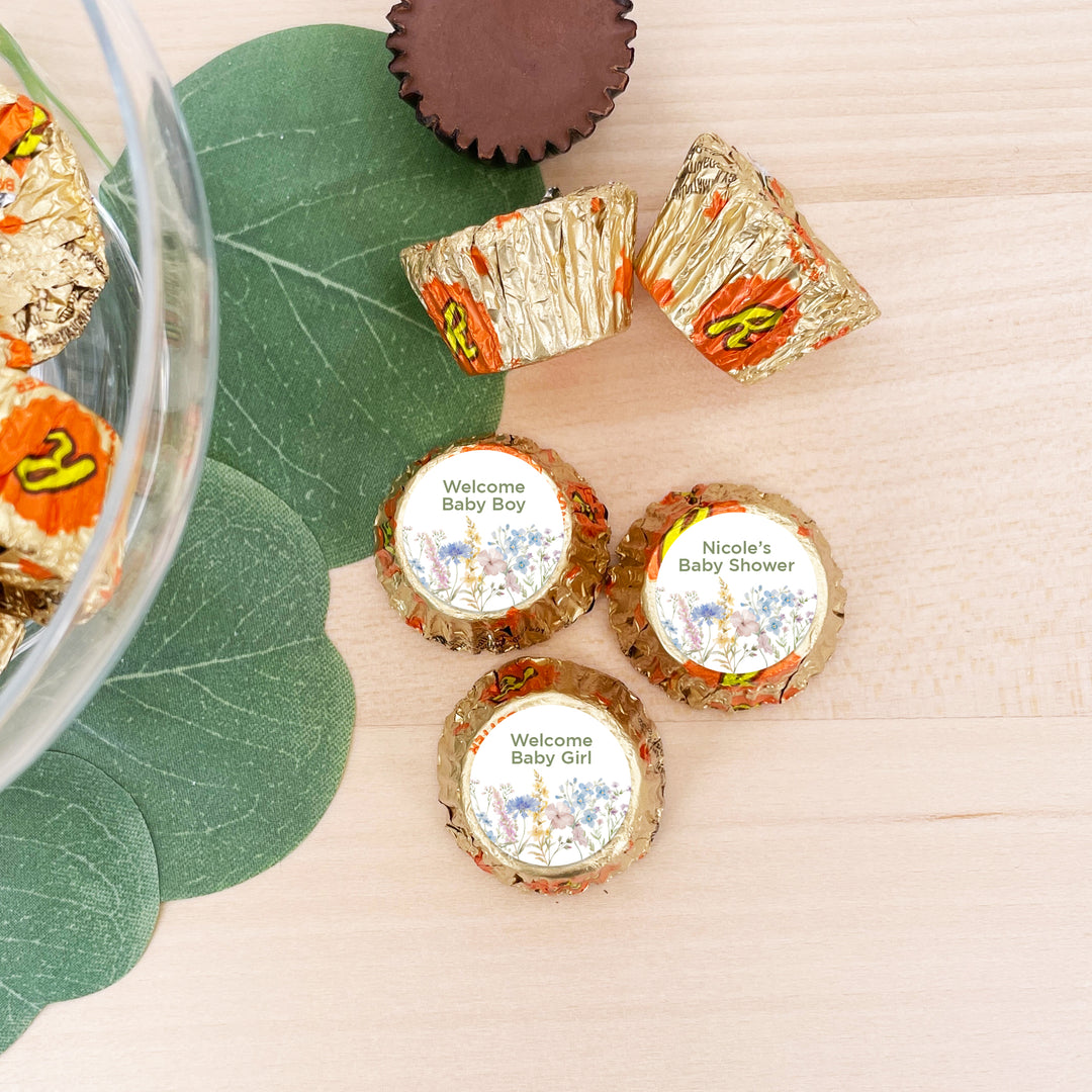 A Little Wildflower is on the Way, Personalized Reese's Baby Shower Favors