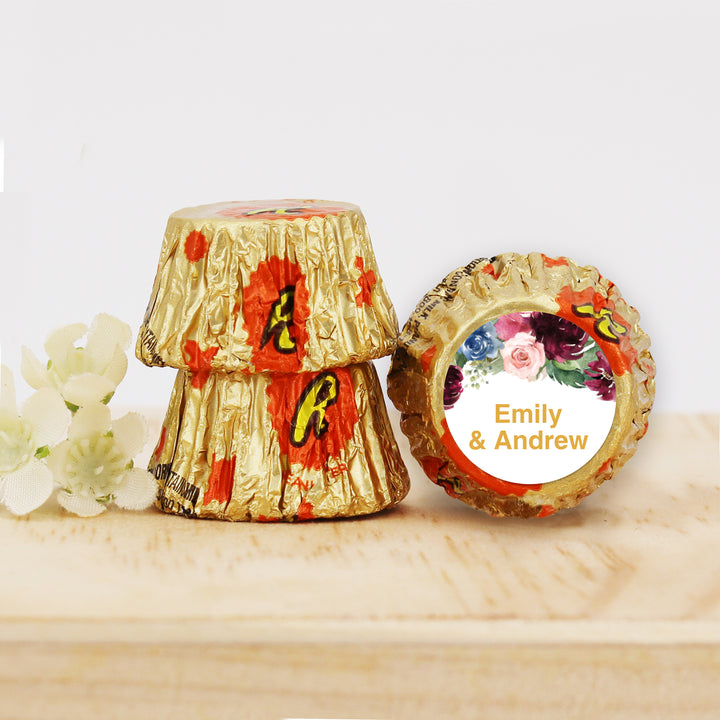 Burgundy Floral, Personalized Reese's Wedding Favors