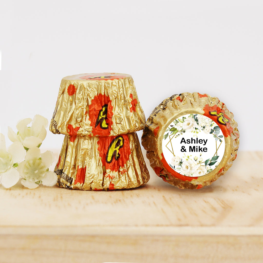 Geometric White Floral, Personalized Reese's Wedding Favors