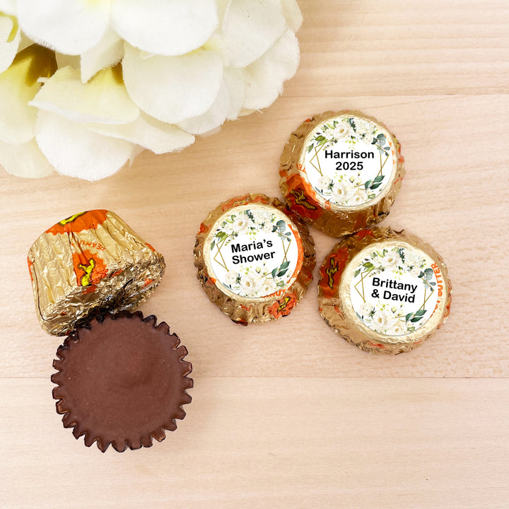 Geometric White Floral, Personalized Reese's Wedding Favors