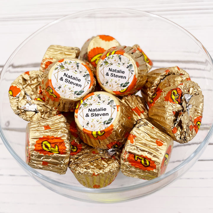 Geometric White Floral, Personalized Reese's Wedding Favors