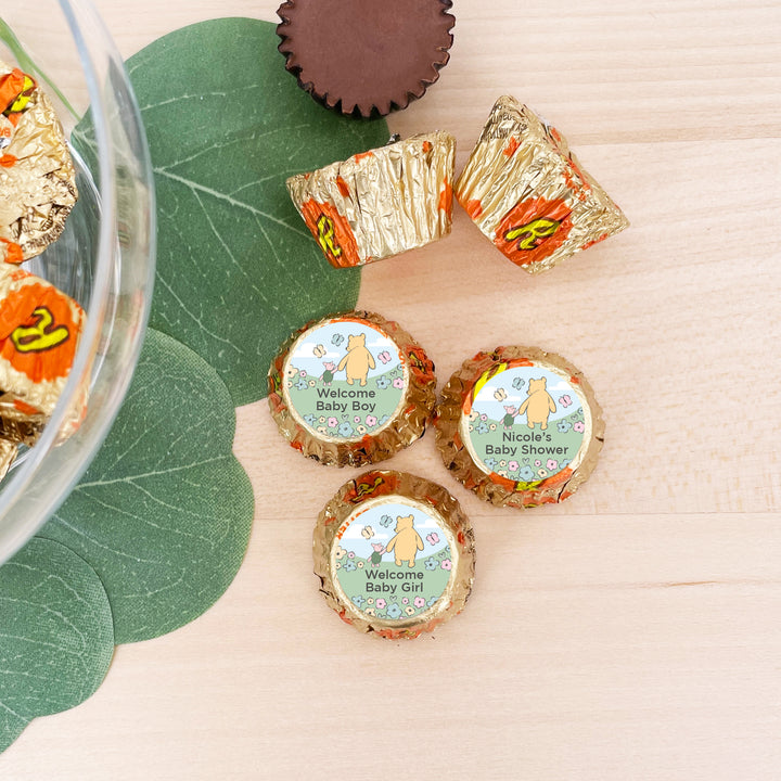Classic Winnie the Pooh and Piglet Blue Skies, Personalized Reese's Baby Shower Favors