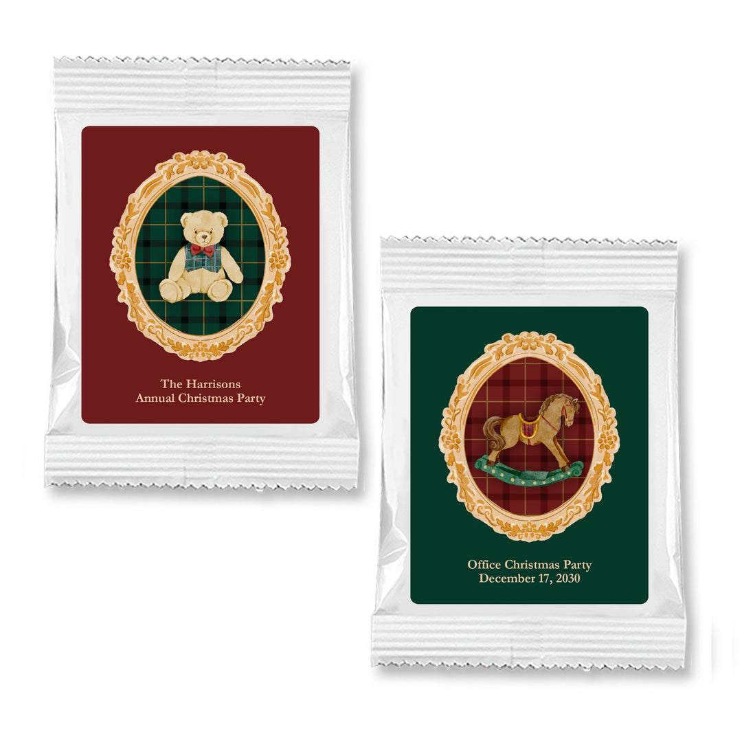 Traditional Christmas Party Favors, Personalized Hot Chocolate Favors, Gold Frame Christmas Cocoa