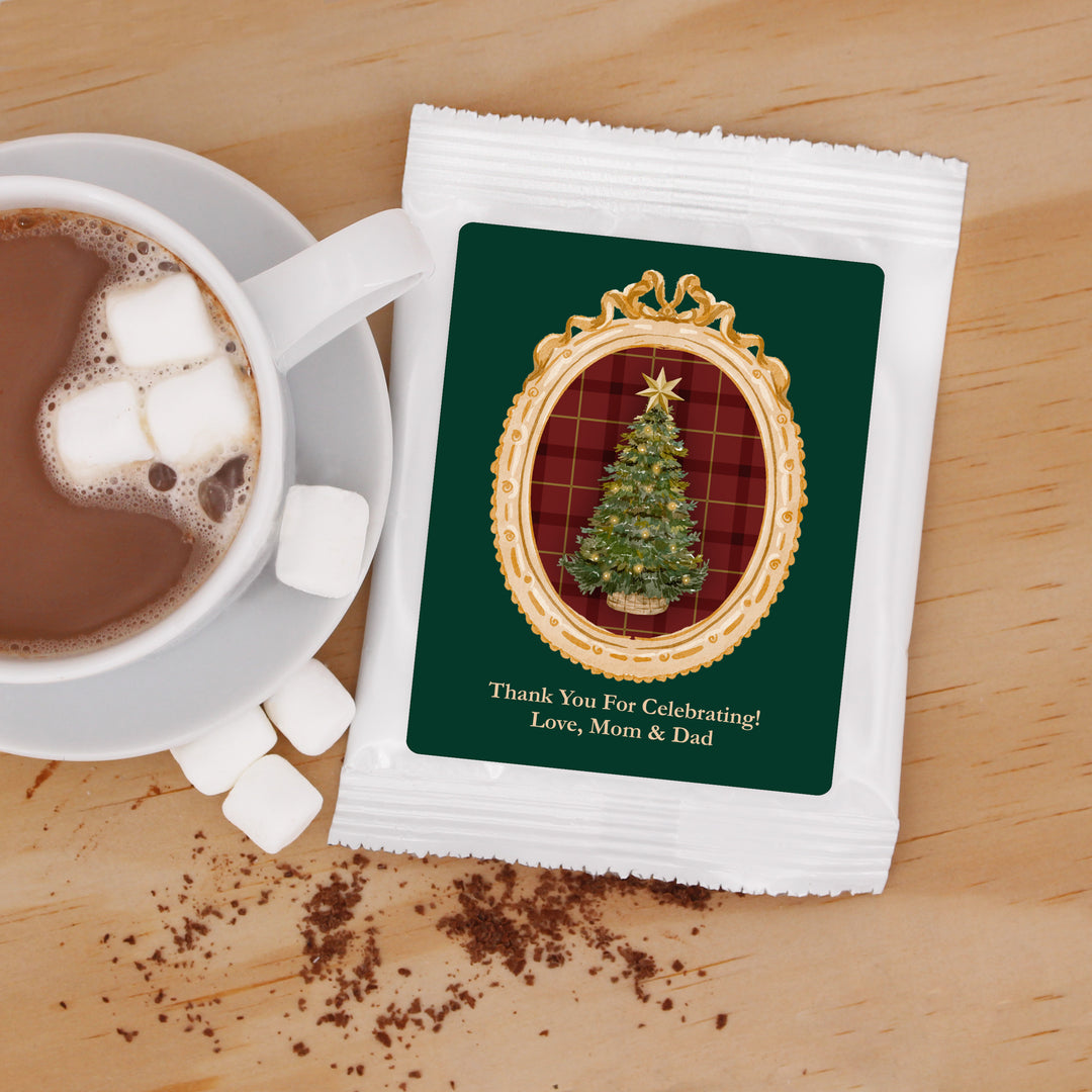Traditional Christmas Party Favors, Personalized Hot Chocolate Favors, Gold Frame Christmas Cocoa