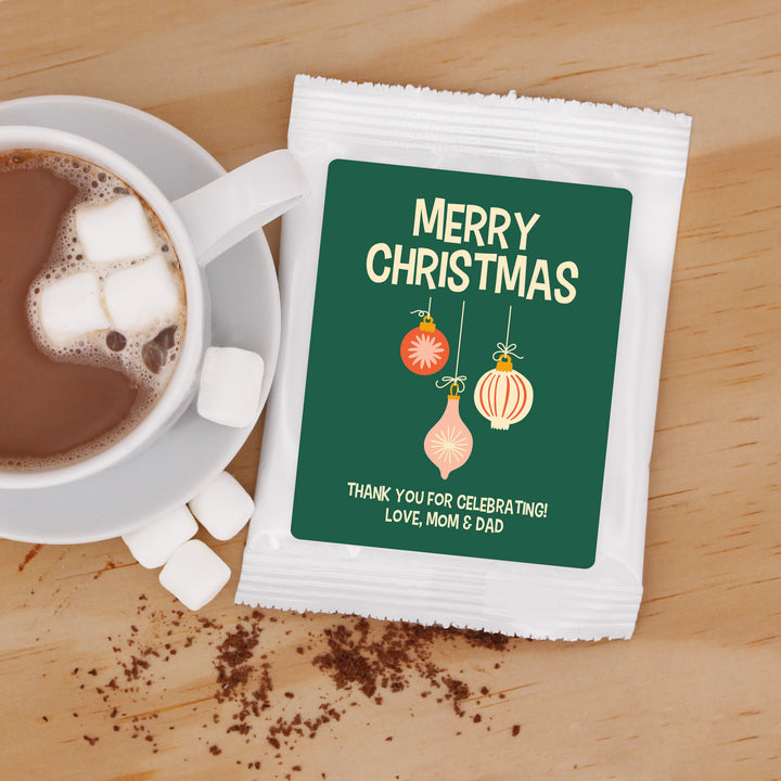 Christmas Party Favors, Personalized Hot Chocolate Favors, Mid-Century Christmas Hot Cocoa