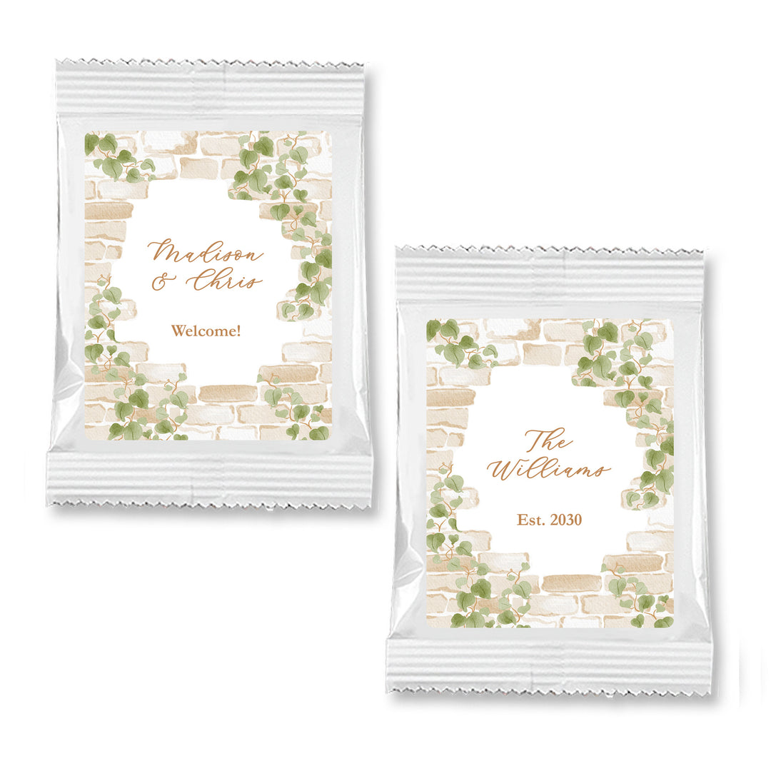 Cocoa Wedding Favors, Bridal Shower Hot Chocolate Favor, Cottage Themed Wedding. Stone Wall with Vines