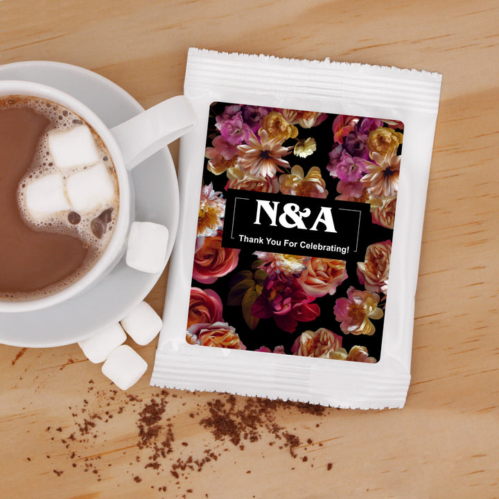Hot Cocoa Wedding Favors, Wedding Favor Cocoa, Dutch Florals, Dark Floral Hot Chocolate