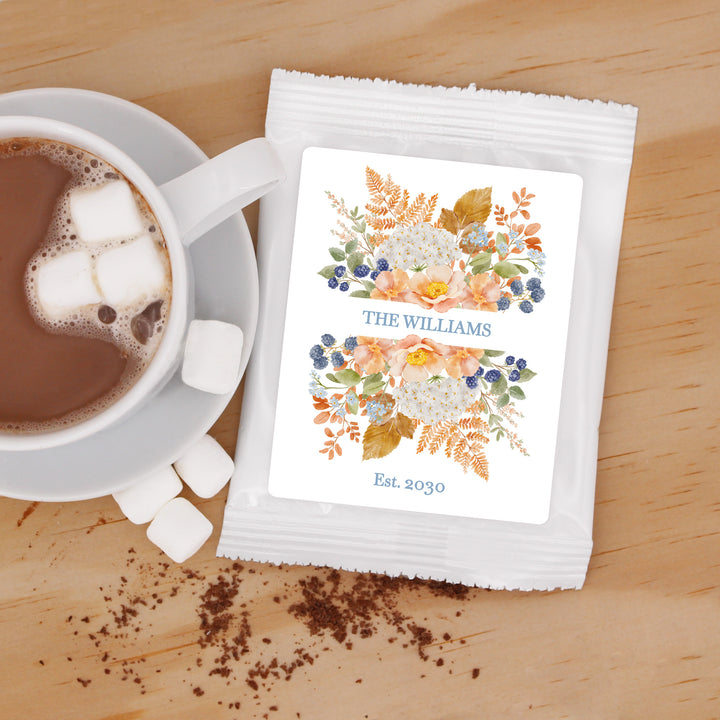 Hot Chocolate Wedding Favors, Hot Cocoa Bridal Shower Favors, Fall Wedding Favors, Peach &amp; Blue Florals