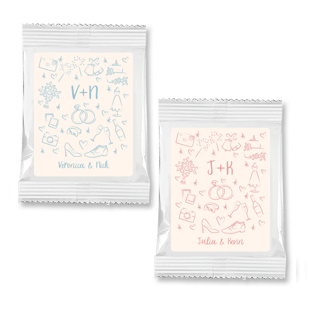 Personalized Hot Chocolate Wedding Favors, Hand Drawn Wedding Icon Pattern Sketch