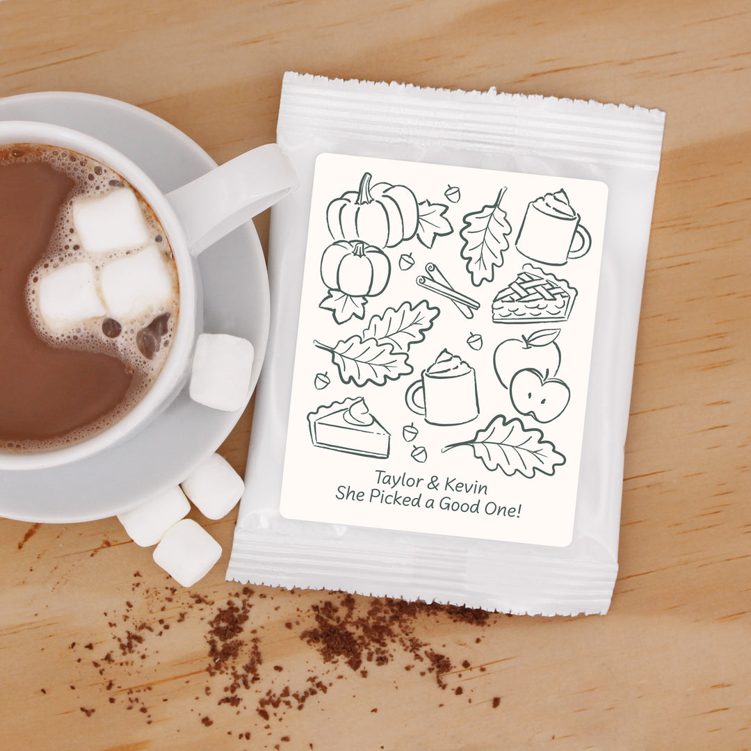 Fall Doodle Hot Chocolate Favors, Bridal Shower, Wedding Cocoa, Baby Shower, Friendsgiving