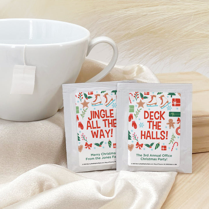 Personalized Christmas Tea Favors, Christmas Pattern Tea Party