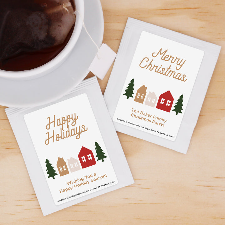 Personalized Christmas Tea Favors, Christmas Village Tea Party