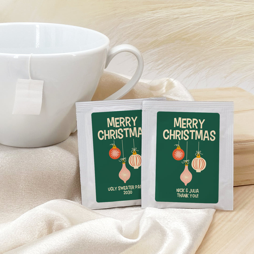Christmas Party Tea Favors, Personalized Tea Bags, Mid-Century Christmas Tea