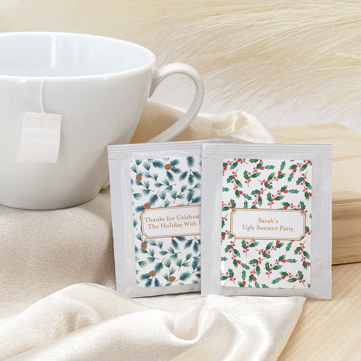 Personalized Christmas Tea Favors, Christmas Tea Party, Winter Patterns