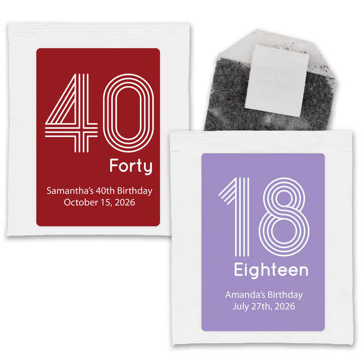 Birthday Party Tea Favors, Retro Stripe Milestone Birthday