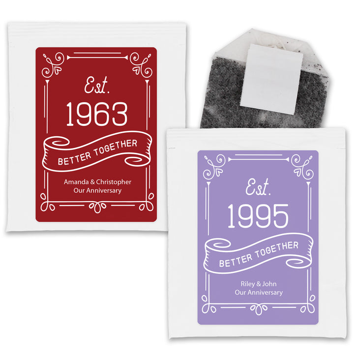 Anniversary Party Tea Favors, Vintage Design Year Est. Anniversary