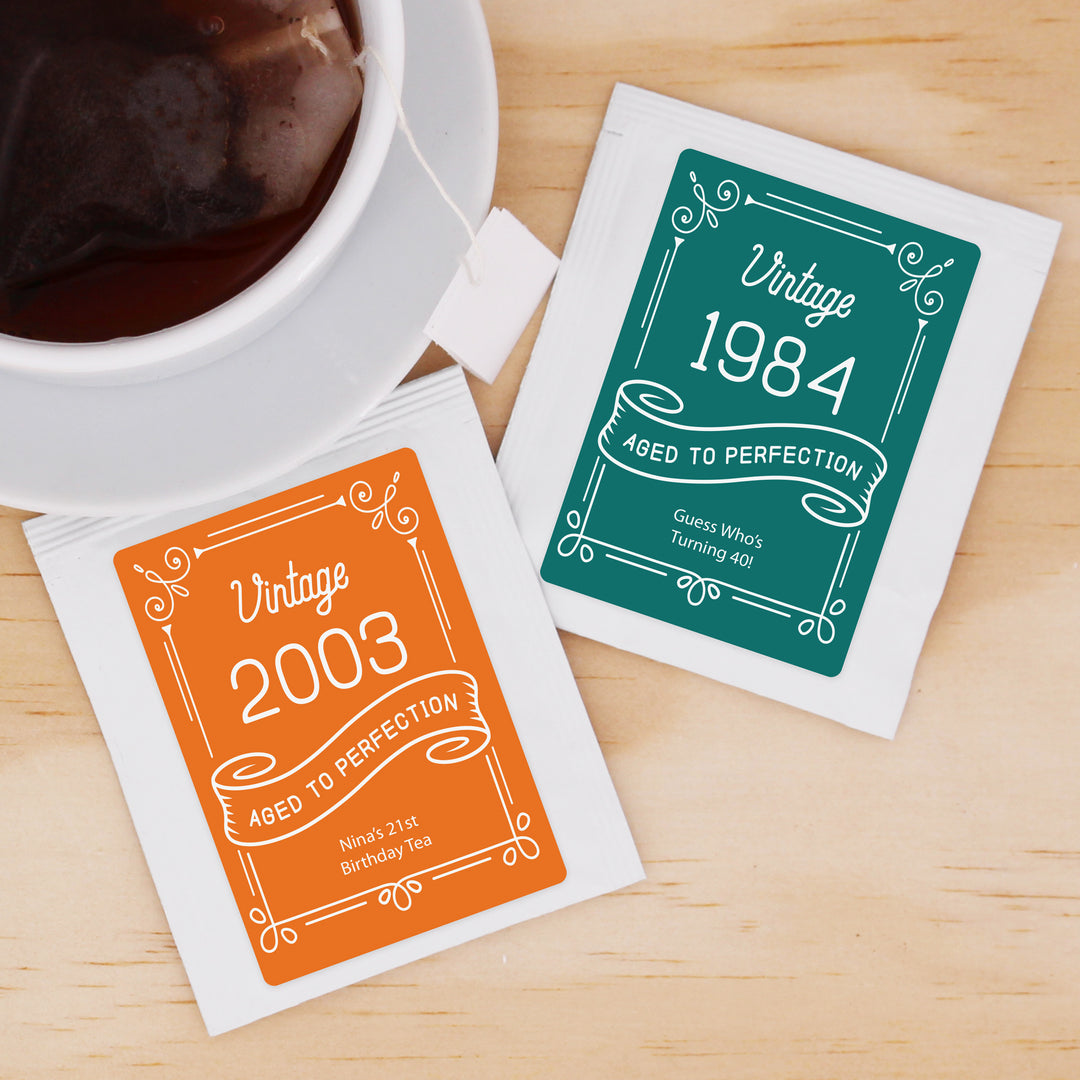 Birthday Party Tea Favors, Vintage Design Aged to Perfection