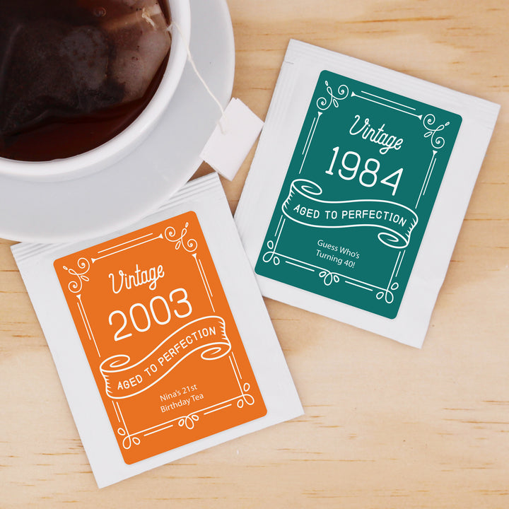 Birthday Party Tea Favors, Vintage Design Aged to Perfection