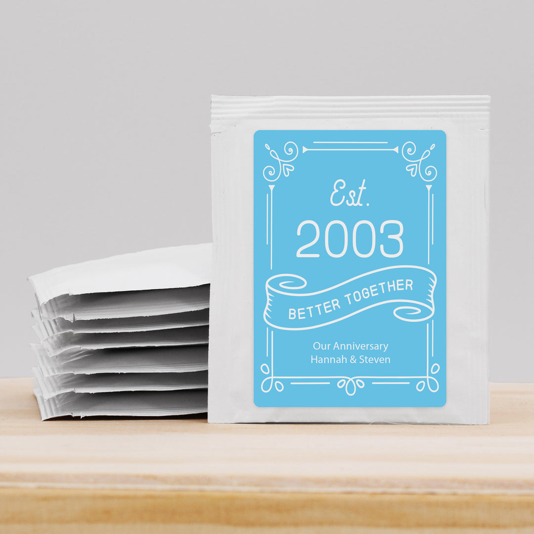 Anniversary Party Tea Favors, Vintage Design Year Est. Anniversary