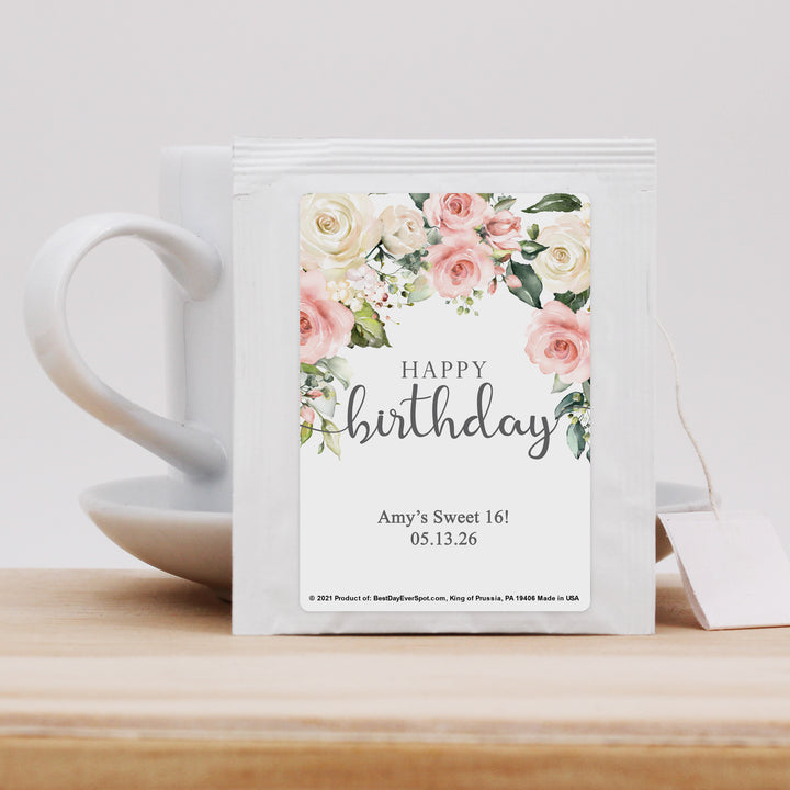 Birthday Tea Party Favors, Pink Floral Happy Birthday