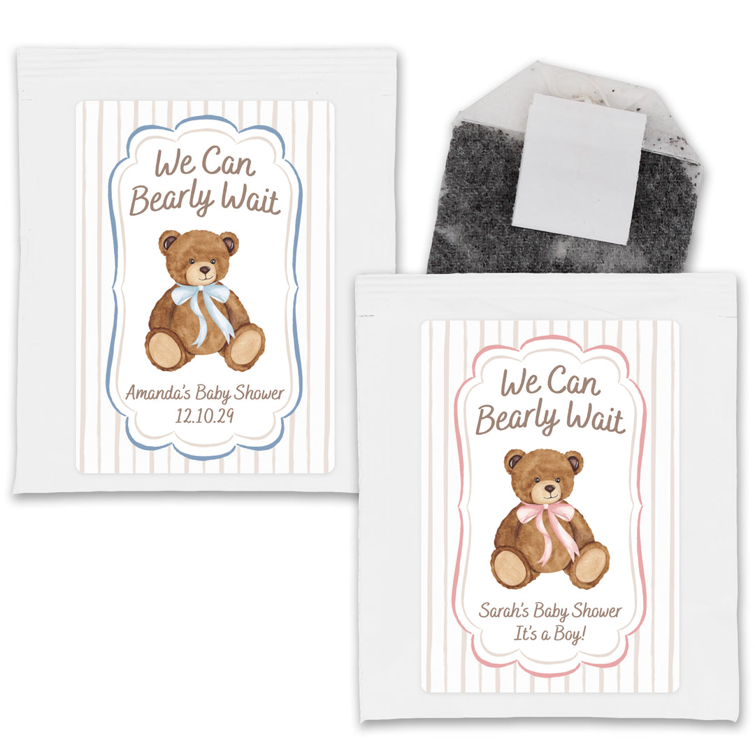 We Can Bearly Wait, Watercolor Bear, Baby Shower Tea Bags