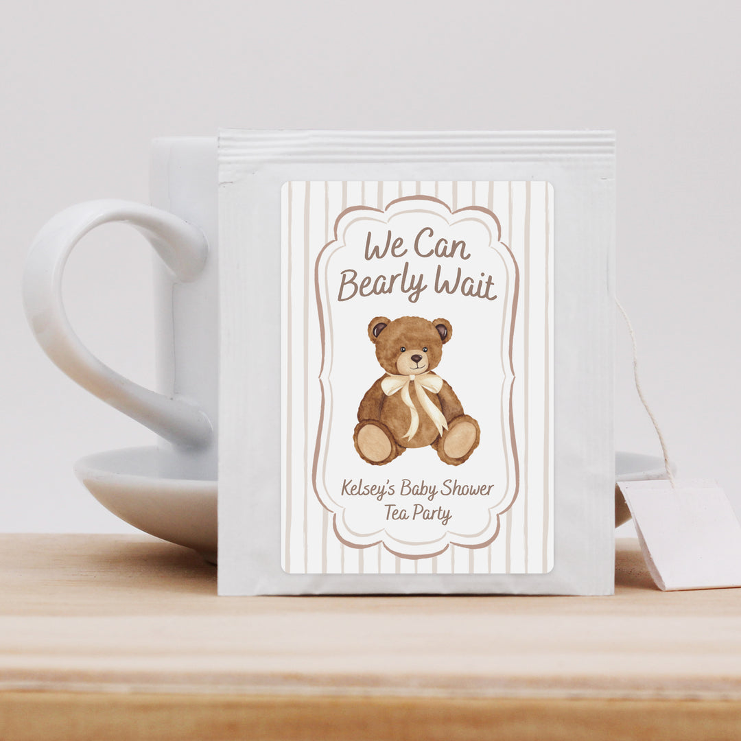 We Can Bearly Wait, Watercolor Bear, Baby Shower Tea Bags