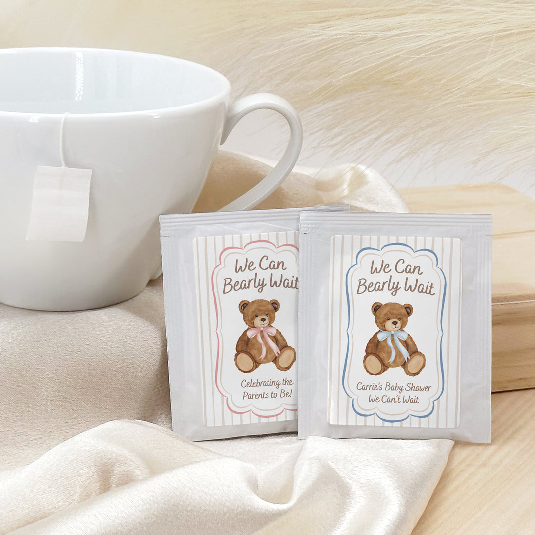 We Can Bearly Wait, Watercolor Bear, Baby Shower Tea Bags