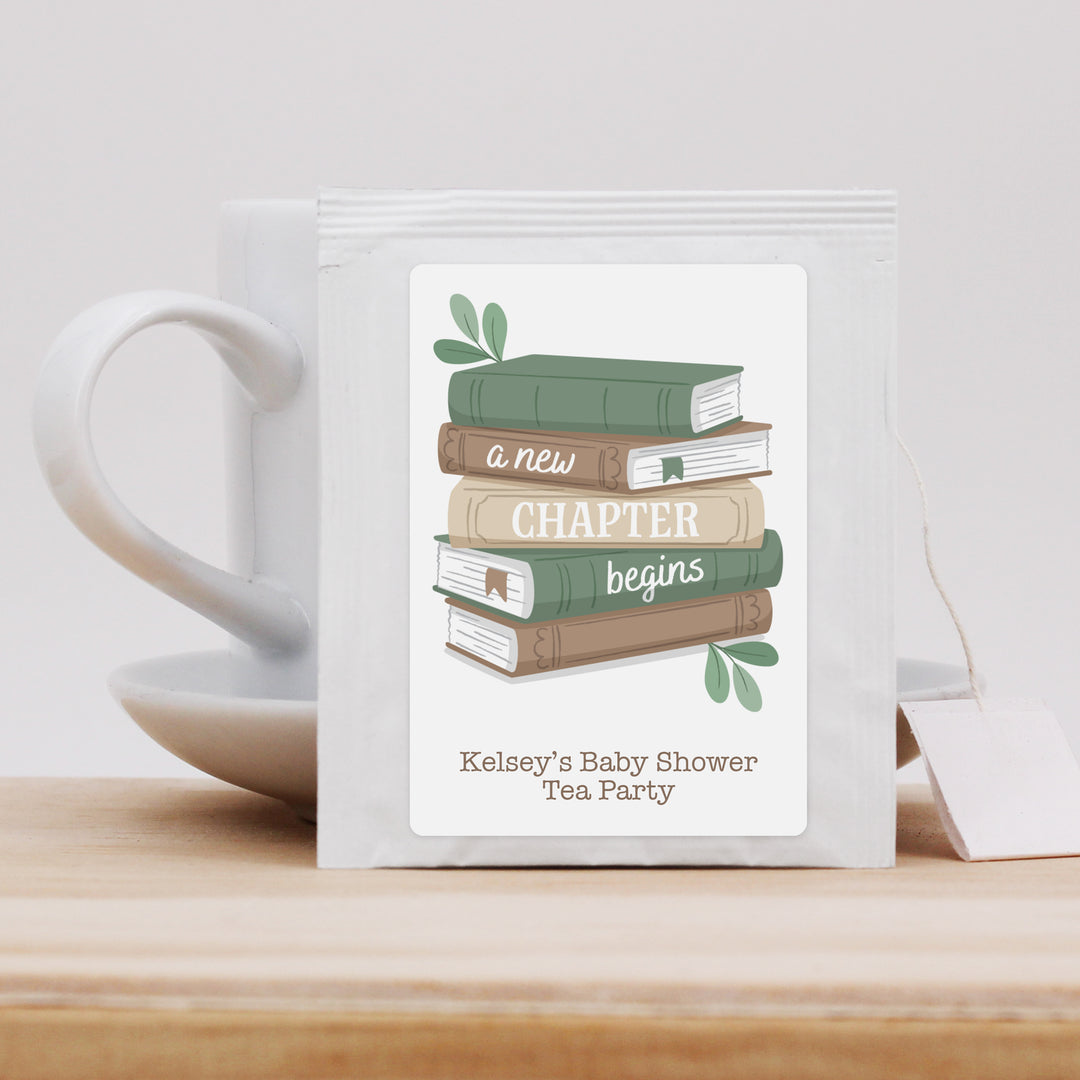 A New Chapter Begins Baby Shower Tea Favor, Book Themed Baby Shower, Personalized Tea Bags