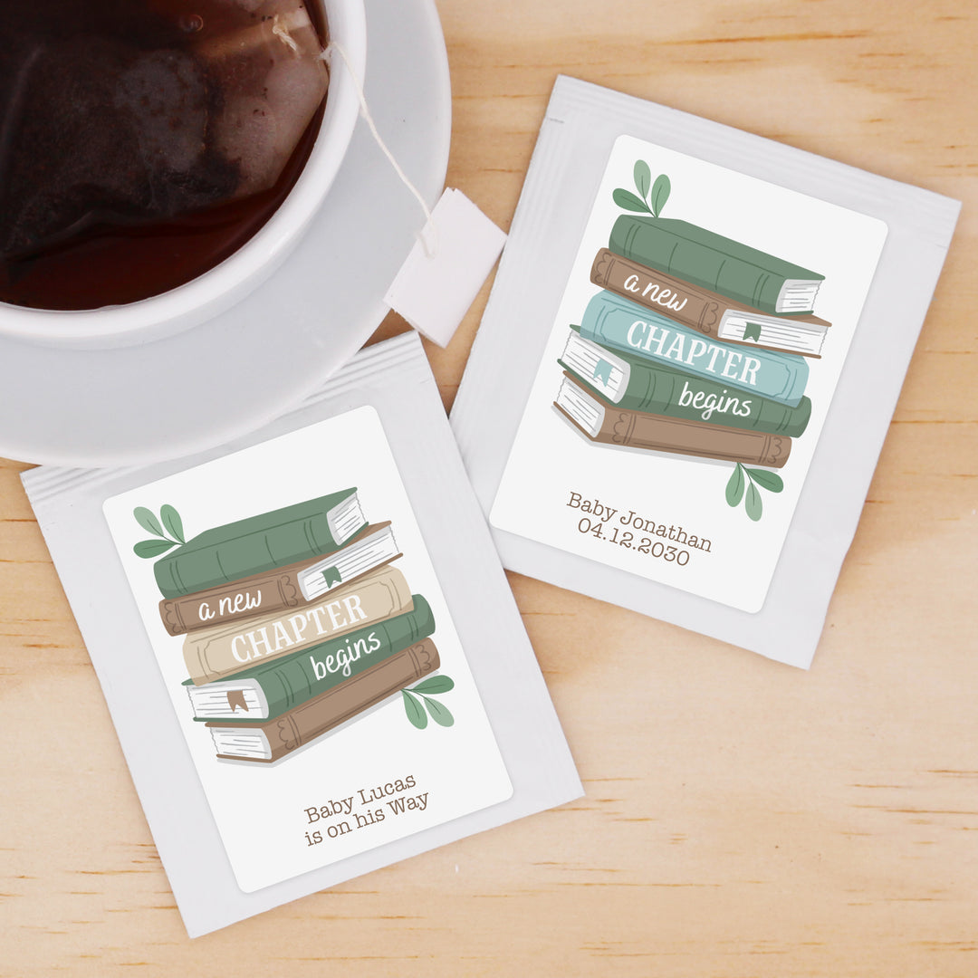 A New Chapter Begins Baby Shower Tea Favor, Book Themed Baby Shower, Personalized Tea Bags