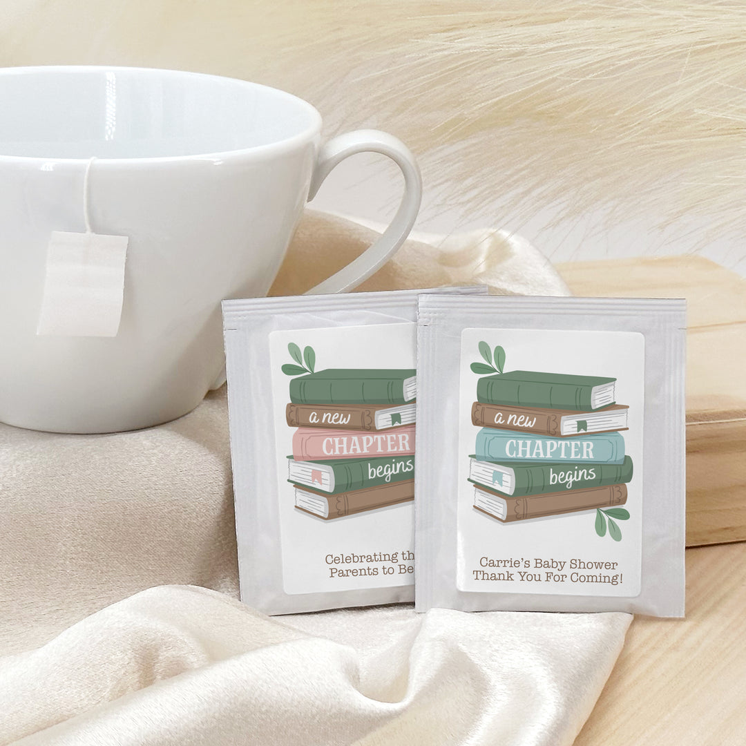 A New Chapter Begins Baby Shower Tea Favor, Book Themed Baby Shower, Personalized Tea Bags