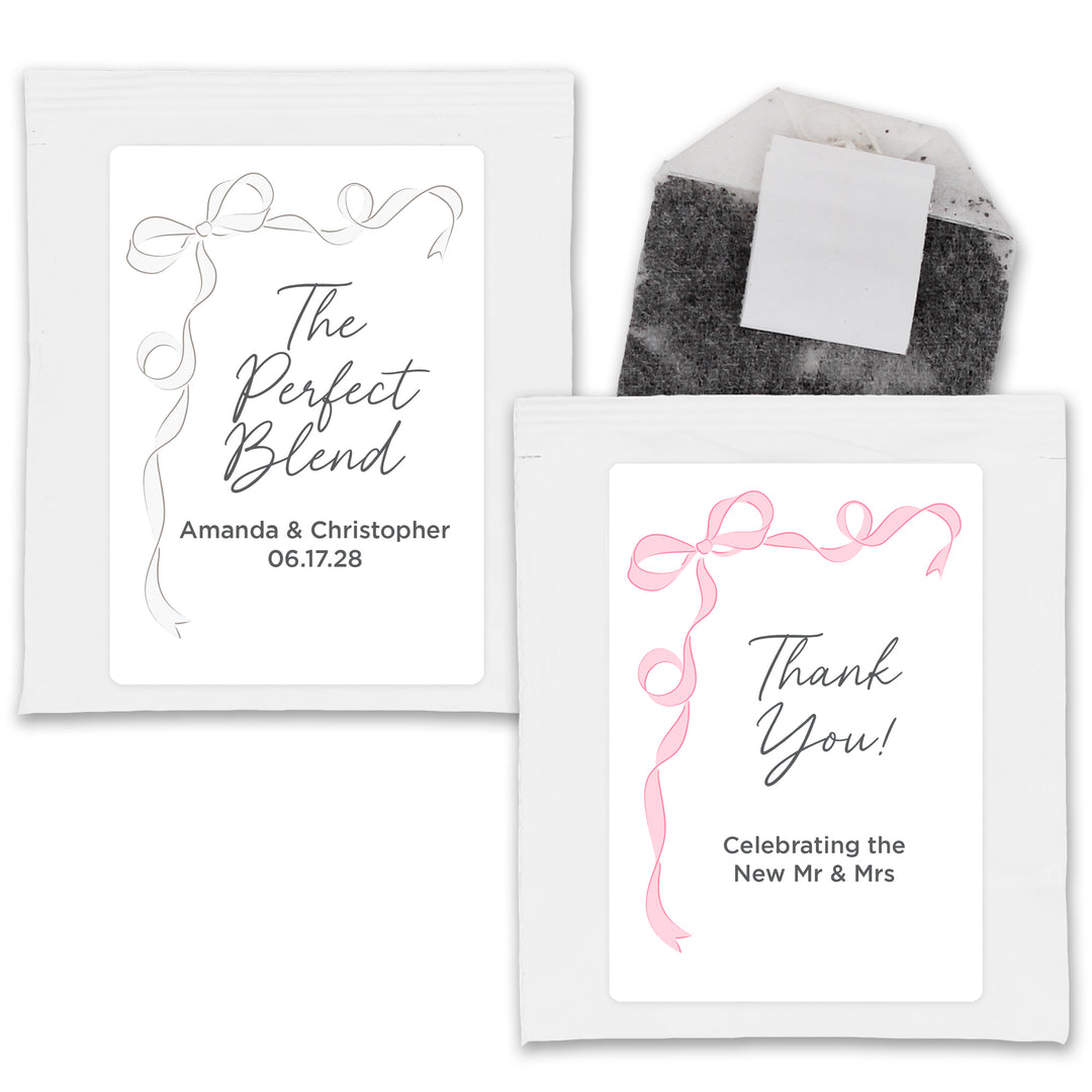 Wedding Favor Personalized Tea Bags, Hand Drawn Ribbon, Tying the Knot