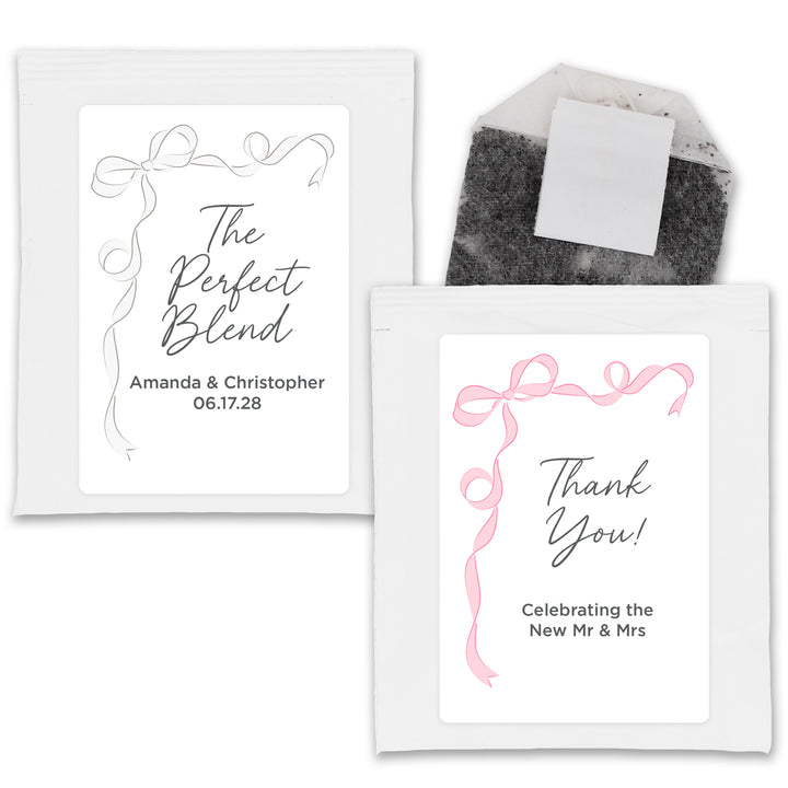 Wedding Favor Personalized Tea Bags, Hand Drawn Ribbon, Tying the Knot