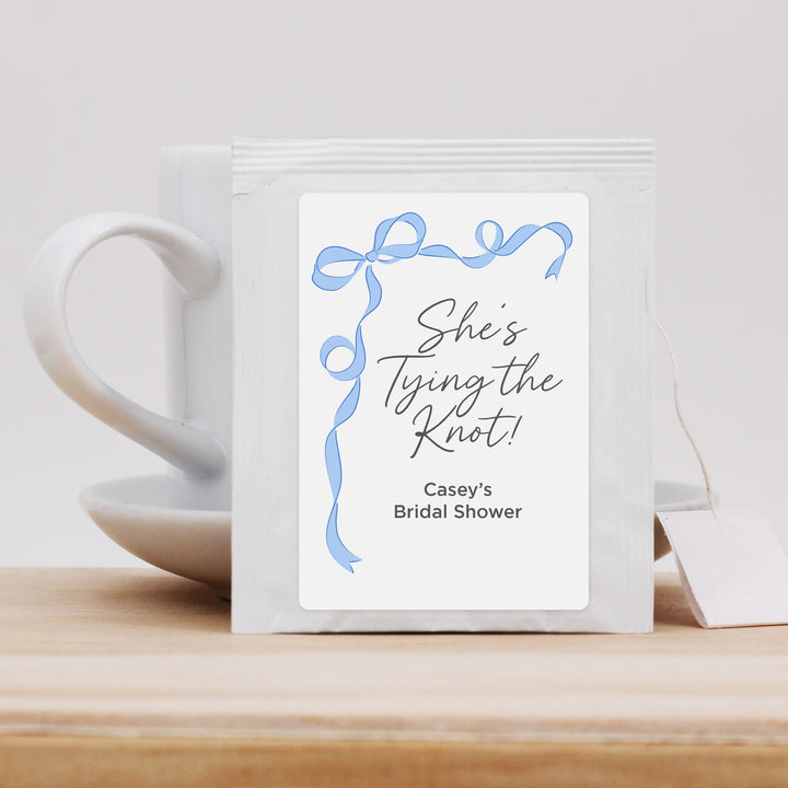 Wedding Favor Personalized Tea Bags, Hand Drawn Ribbon, Tying the Knot