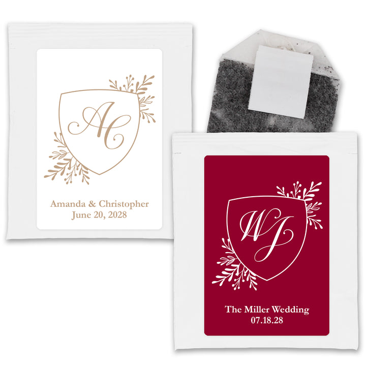 Wedding Favor Personalized Tea Bags, Wedding Initials, Wedding Monogram Crest