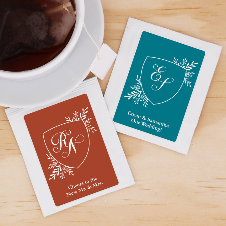 Wedding Favor Personalized Tea Bags, Wedding Initials, Wedding Monogram Crest