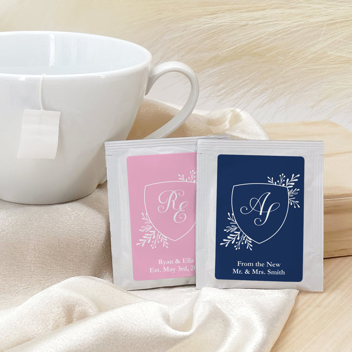 Wedding Favor Personalized Tea Bags, Wedding Initials, Wedding Monogram Crest