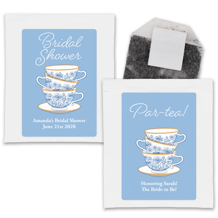 Bridal Shower Personalized Tea Bags, French Toile, Blue Chinoiserie Tea Cup Favors