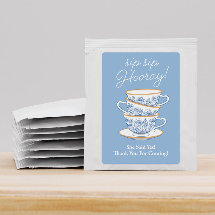 Bridal Shower Personalized Tea Bags, French Toile, Blue Chinoiserie Tea Cup Favors