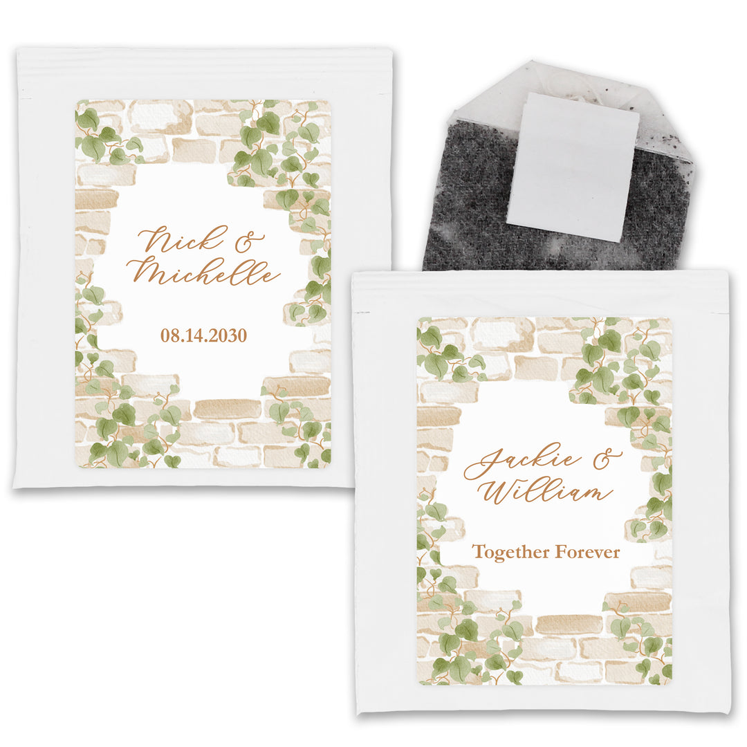 Tea Wedding Favors, Bridal Shower Tea Party, Cottage Wedding, Stone Wall with Vines