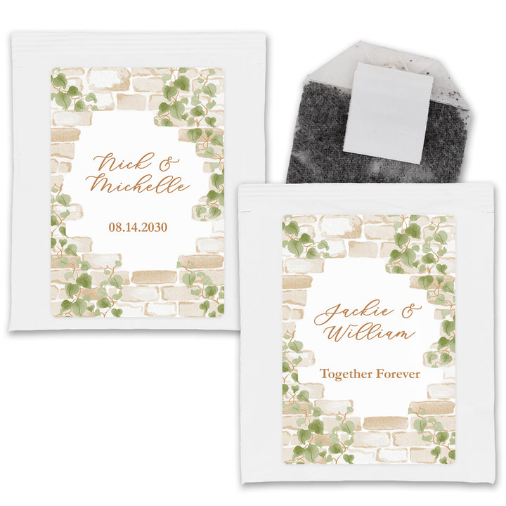 Tea Wedding Favors, Bridal Shower Tea Party, Cottage Wedding, Stone Wall with Vines