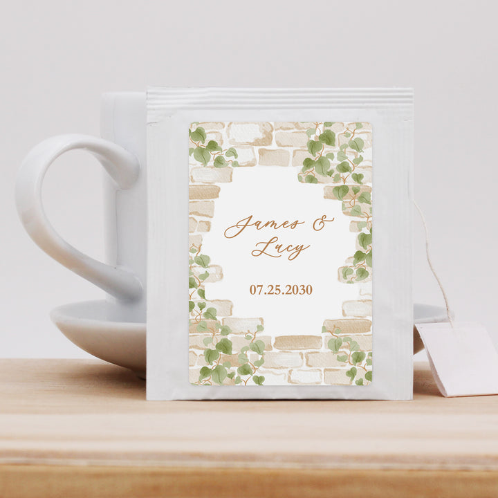 Tea Wedding Favors, Bridal Shower Tea Party, Cottage Wedding, Stone Wall with Vines