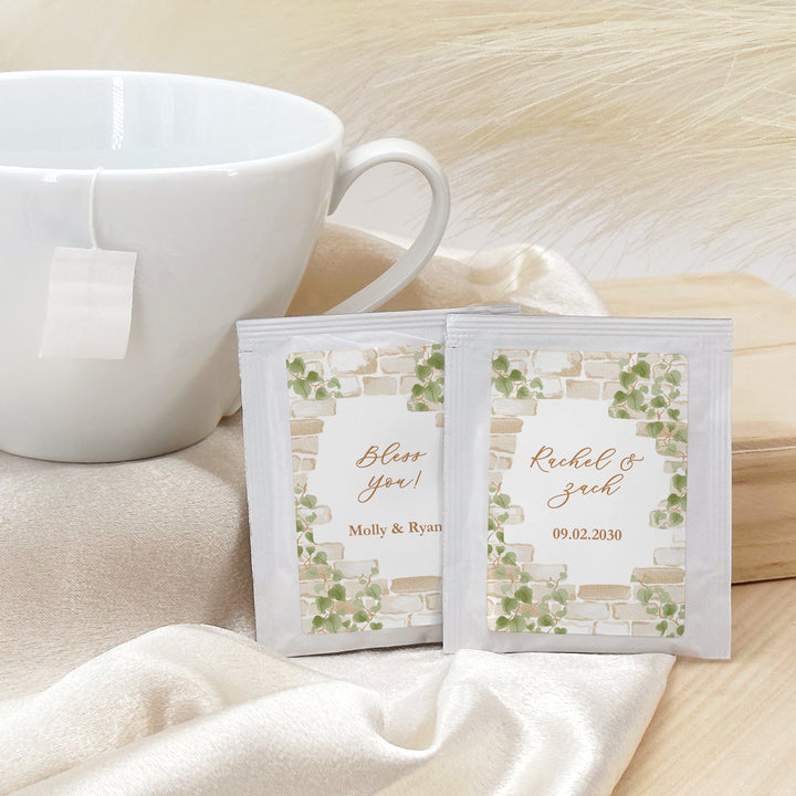 Tea Wedding Favors, Bridal Shower Tea Party, Cottage Wedding, Stone Wall with Vines