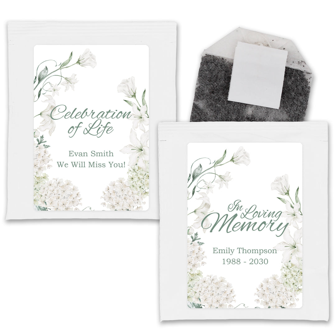 In Loving Memory Funeral Tea Favors, Forever in our Hearts, Memorial Tea Bags