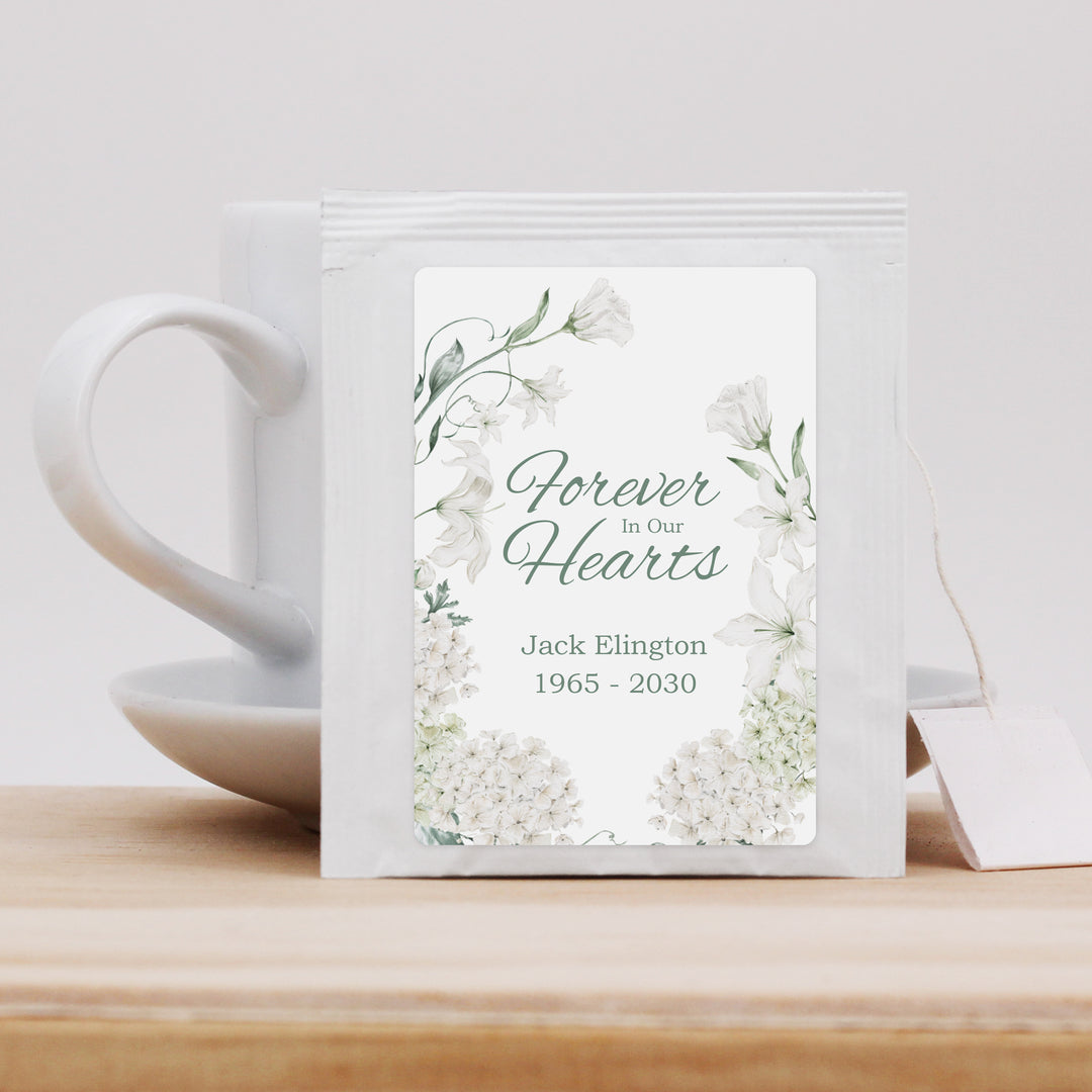 In Loving Memory Funeral Tea Favors, Forever in our Hearts, Memorial Tea Bags