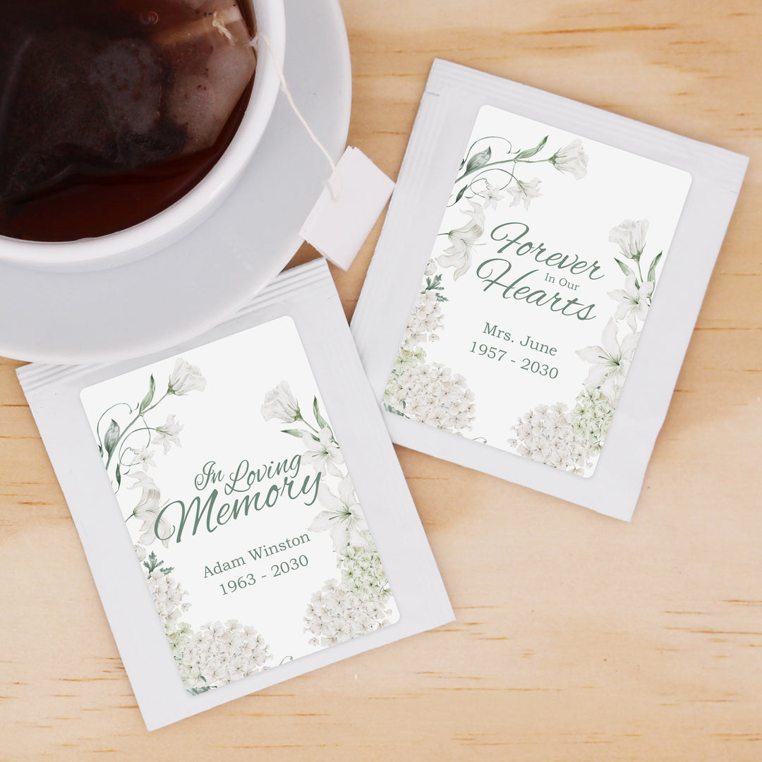 In Loving Memory Funeral Tea Favors, Forever in our Hearts, Memorial Tea Bags