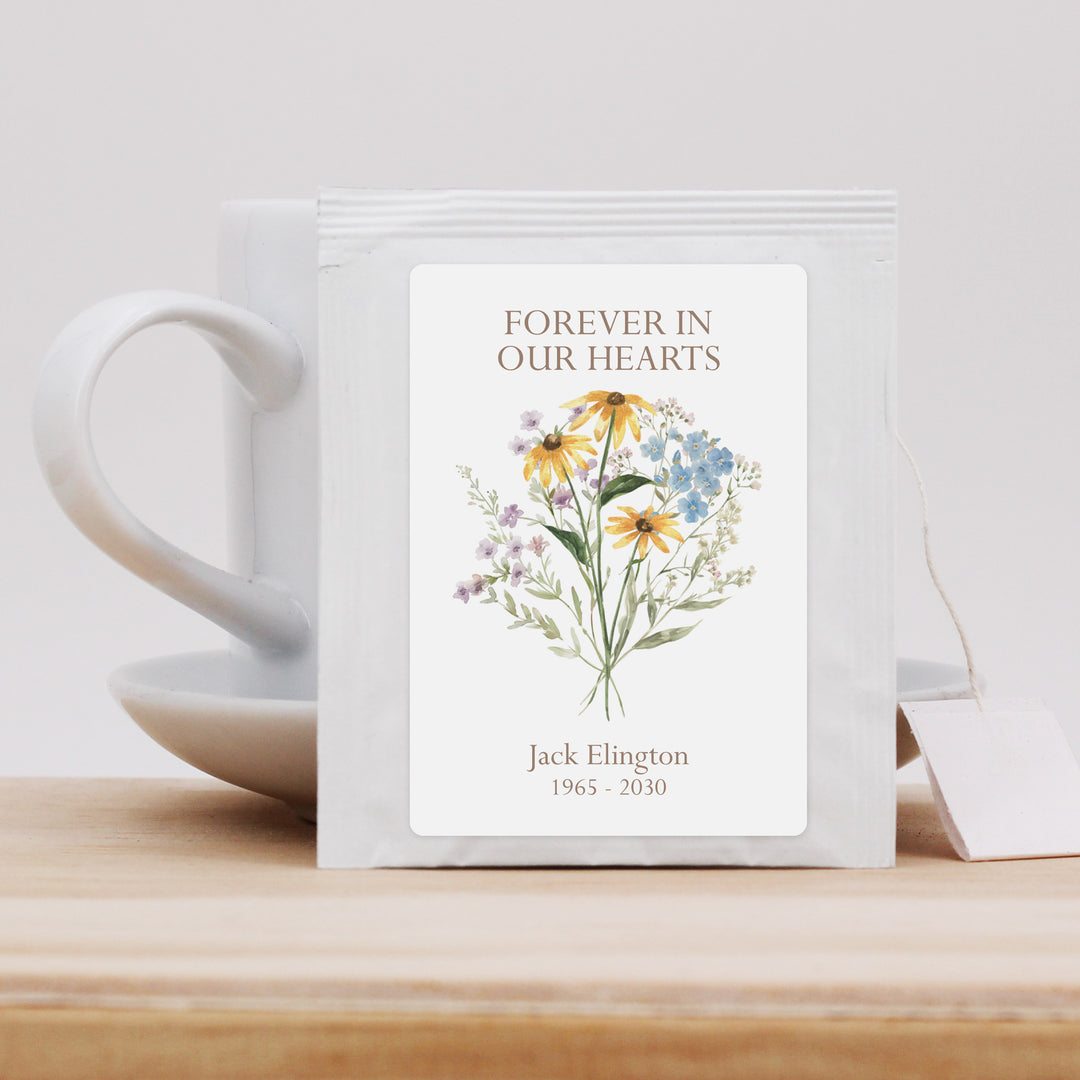 In Loving Memory Funeral Tea Favors, Forever in our Hearts, Wildflower Memorial Tea Bags