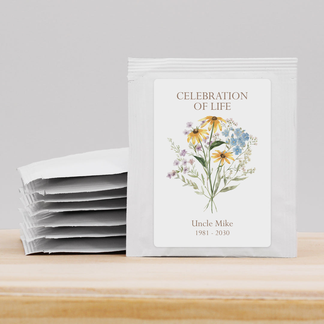 In Loving Memory Funeral Tea Favors, Forever in our Hearts, Wildflower Memorial Tea Bags