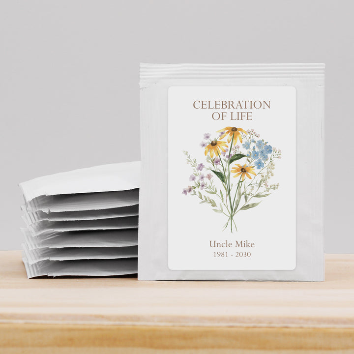 In Loving Memory Funeral Tea Favors, Forever in our Hearts, Wildflower Memorial Tea Bags